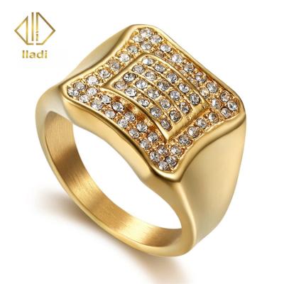 China 2020 CLASSIC Top Selling Business Square Stainless Steel Men's Single Finger Gold Engagement Rings for sale