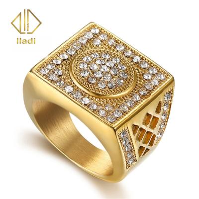 China CLASSIC American Square Hollowed-out Diamond Ring Stainless Steel Atmosphere Banquet Men's Gold Plated Ring for sale