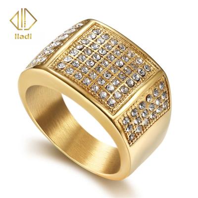 China European and American fashion hot sale men's CLASSIC ring with zircon 316 stainless steel gold plated ring for sale