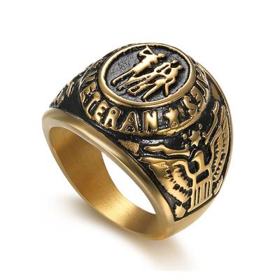 China CLASSIC punk style accessories wholesale US Army Veterans USA Team Double Eagle 316L Stainless Steel Ring Ring for sale