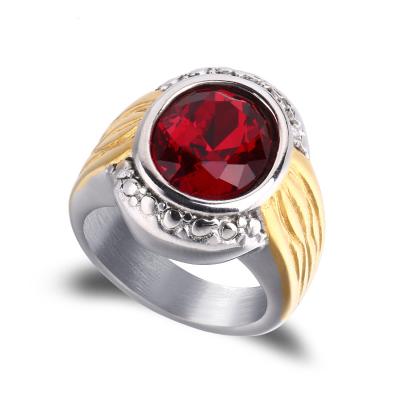 China Jewelry Wholesale Fashionable CLASSIC Women's Ring Manufacturer Stainless Steel Red Color Gemstone Ring Tri for sale