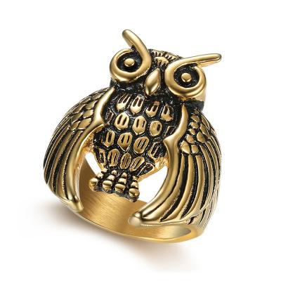 China Retro Fashion CLASSIC Personality Jewelry Mens Owl Ring Eagle 316L Stainless Steel Exaggerated Antique Ring for sale