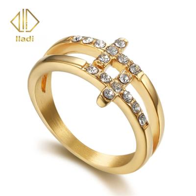 China CLASSIC Korean version of the tide European and American popular women's cross ring stainless steel diamond ring for sale