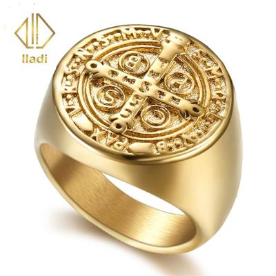 China CLASSIC Hot Sale Fashion Bible Cross Stainless Steel Mens Gold Ring Christian Jesus Tombstone Male Jewelry Ring for sale