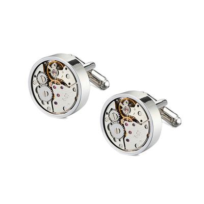 China High Quality Stainless Steel Movement Holder Floor Wear Floor Sleeve French Nail Cuff Links For Men's Wedding Cuff Links for sale