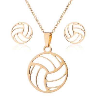 China New CLASSIC men's and women's sports series stainless steel volleyball clavicle chain earrings jewelry set for sale