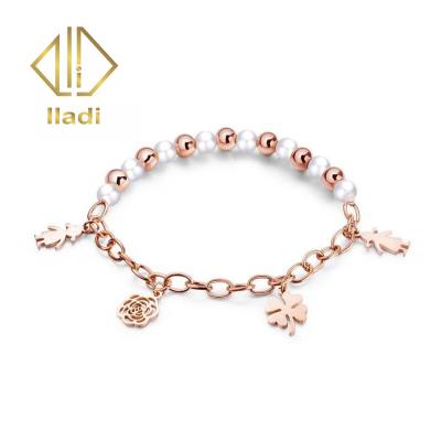 China CLASSIC American Popular Stainless Steel Bead With Rose Gold Ball Bracelet Charm Bracelet for sale