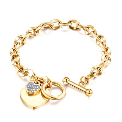 China CLASSIC American Popular Stainless Steel Rose Gold Think Charm Bracelets Jewelry Heart Charm Chain Bracelet for sale