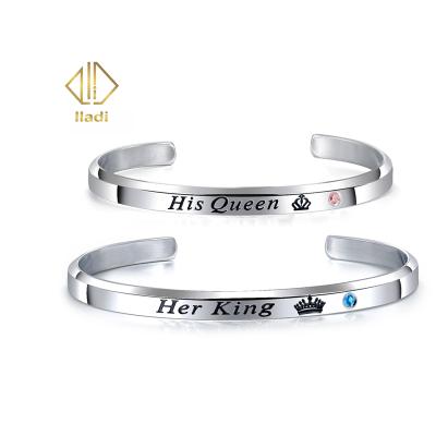 China High Quality Stainless Steel C Couples Bracelet Fashion Accessories CLASSIC Her King His Queen Couples Bracelet Lovers Bracelet for sale