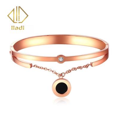 China CLASSIC Stainless Steel IP Rose Gold Jewelry Black Shell Bracelet Exquisite Simple Diamond Bangle for sale