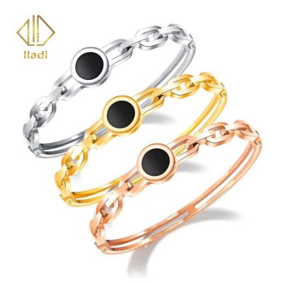 China European and American fashionable person CLASSIC stainless steel rose gold bracelets designs black enamel bangle for sale