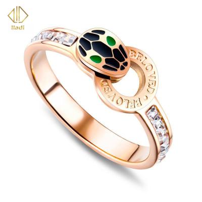 China CLASSIC Manufacturers Direct Fashion Rose Gold Stainless Steel Female Ring Cubic Zirconia Ring Snake Ring for sale