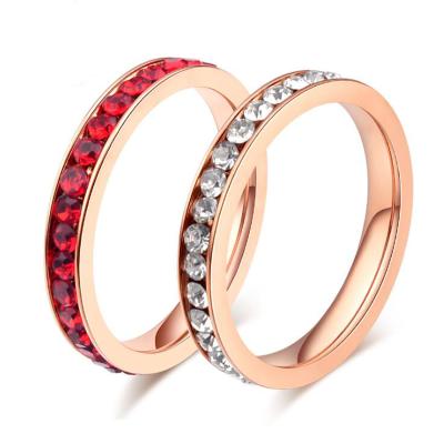 China Stainless Steel CLASSIC Korean Rose Gold Ring With Stone Around Ring Red Zircon Ring for sale