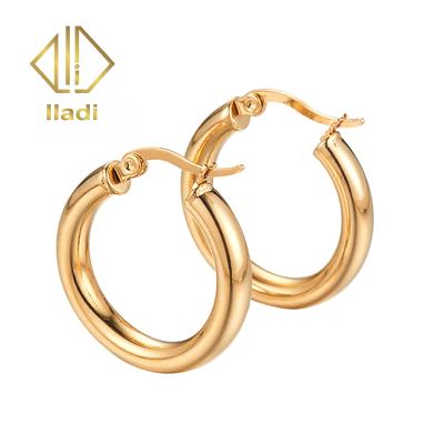 China Ethnic factory direct sale stainless steel gold 4*25mm circle earrings hot gold plated jewelry xuping earring for sale