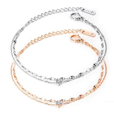 China CLASSIC fashionable compact simple double layer diamond stainless steel bracelet with rose gold plated bracelet for ladies for sale