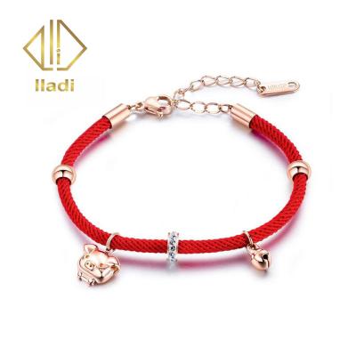 China Zodiac CLASSIC gold bell pig red rope rose gold lady bracelet full cute benmingnian small diamond circle pig hand ornaments for sale