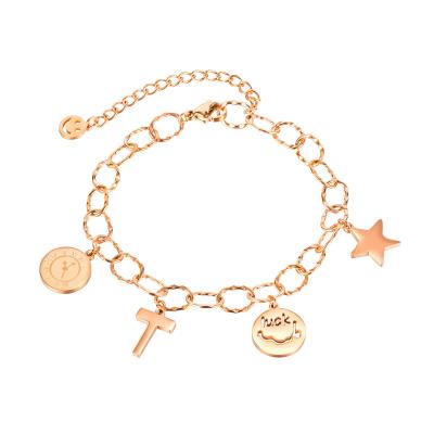 China Mini high face temperament cross stainless steel hand chain star smile female bracelet CLASSIC fashion new small design for sale