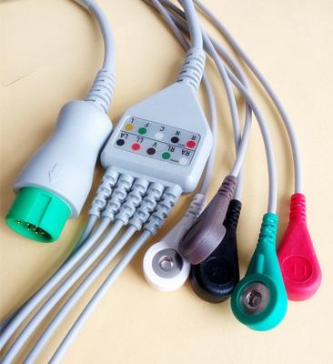 China Mindray 5 Leads One Piece ECG Cable Snap AHA Standard Round 12 Pin / 6 Pin for sale