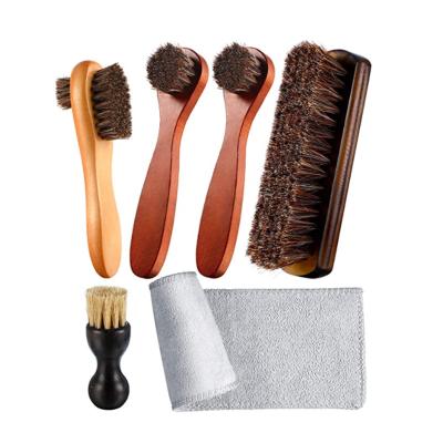 China Amazon Viable Hot Sales 6 Pieces Shoe Pickup Brush, Wooden Horsehair Shoe Pickup Brush for sale