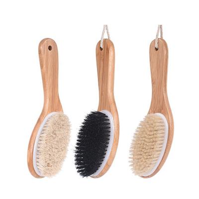 China Portable Bamboo Bath Brush, Soft Hair Massage Brush and Bristle Brush with Curved Handle, Bamboo Body Brush for sale