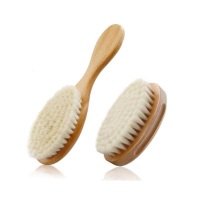 China Baby's soft hair comb and face wash soft wool brush, beech wood soft wool brush for sale