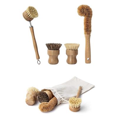 China Amazon sustainable hot sales cleaning dishes and pots, eco-friendly bamboo sisal pot brush for sale