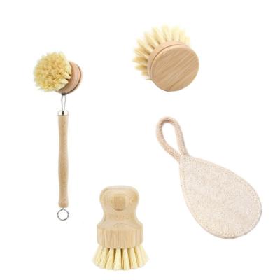 China Factory supply sustainable bamboo cleaning dish brush, eco-friendly removable brush loofah cleaning dish brush, bamboo sisal pot brush for sale