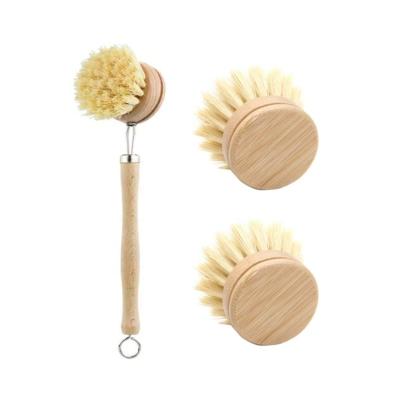 China Pot Sustainable Bamboo Cleaning Brush With Long Handle , Dismountable Sisal Brush Head Dish Brush for sale