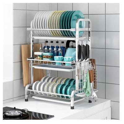 China Sustainable White Black 3 Tier Kitchen Stainless Steel Storage Rack Including Knife Holders Water Basin for sale