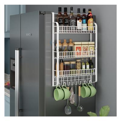 China Viable maintaining the trend of stainless steel refrigerator rack, hanging on the refrigerator 3 layers of food seasoning storage rack for sale