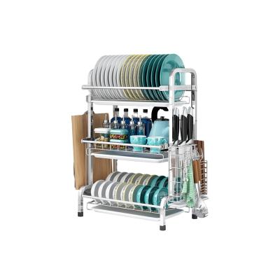 China Sustainable 3 Tier Kitchen Stainless Steel Storage Rack Including Knife Holder, Water Basin for sale