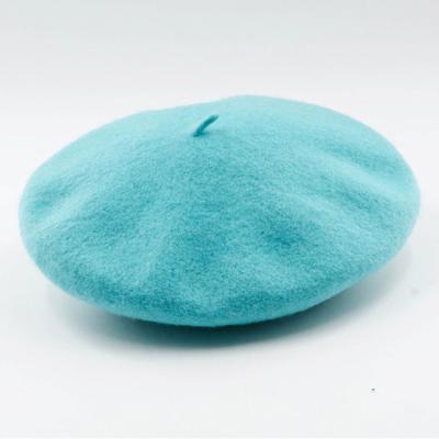 China Fashion Style& For Winter Women Customized Adult Warm Logo Style Pattern Felt Plain Sky Blue Wool Beret for sale