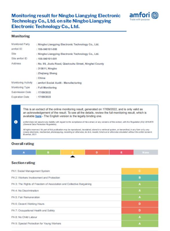 BSCI - Ningbo Liangying Electronic Technology Co., Ltd.