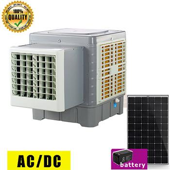 China Best Quality 4-blade Pakistan Household Air Axial Solar Evaporative Desert Water Cooler Window Type AC/DC With Battery Solar Panel for sale