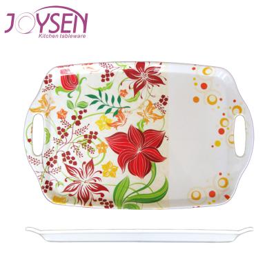 China House ; Hotel ; Restaurant Custom Design Printing Melamine Serving Tray With Handles for sale