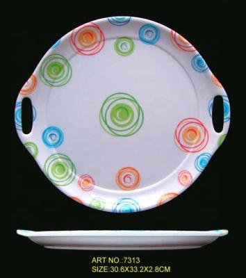 China Viable Small Melamine Round Serving Tray With Handled for sale