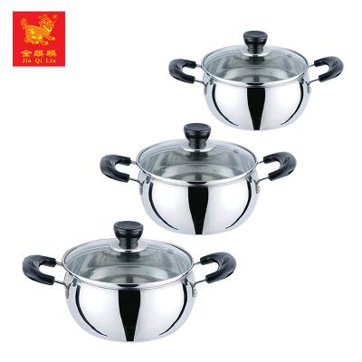 China Sustainable Hot Selling Family Kitchen Cooking Glass Lid Chinese Hot Pot With Double Handle for sale