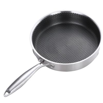 China Hot Sale 26-28cm Stainless Steel Handle Stainless Steel Honeycomb Viable Frying Non-Stick Pan for sale