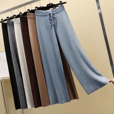 China wholesale Anti-wrinkle drop wide leg pants winter high waist knit pants thickened straight leg women knitted pants for sale