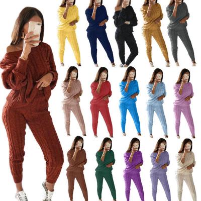 China Breathable Wholesale Custom Logo Solid Color Long Sleeve Women Sweater Two Piece Factory Set Clothing for sale