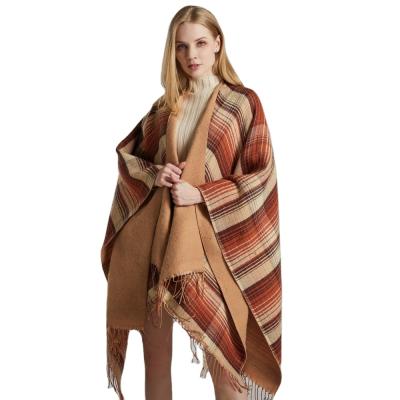 China Wholesale Scottish Classic Tassel Color Ponchos Tassel Sweater Women Heat Slit Thick Acrylic Anti Shrink Shawl Knit Coat for sale