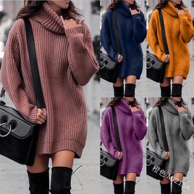 China New Winter Women Factory Anti-Wrinkle Tortoise Neck Long Sweater Dress Single Collar Long Sleeve Loose Oversized Sweater Ladies for sale