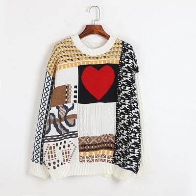 China Winter Custom Color Matching Women's Long Wool Jacquard Woolen Jacquard Sweaters Anti-pilling Love Christmas Sweater Wholesale for sale