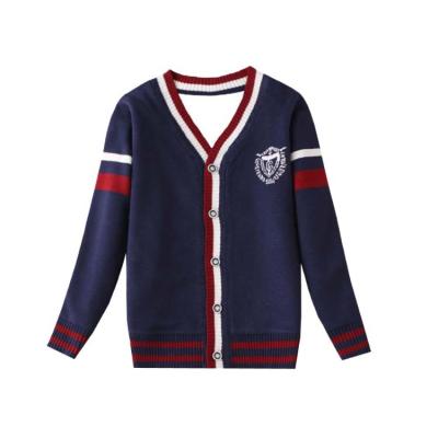 China Factory anti-shrink boys school uniform embroidered logo knit new loose sweater boy college style cotton custom cardigans for sale