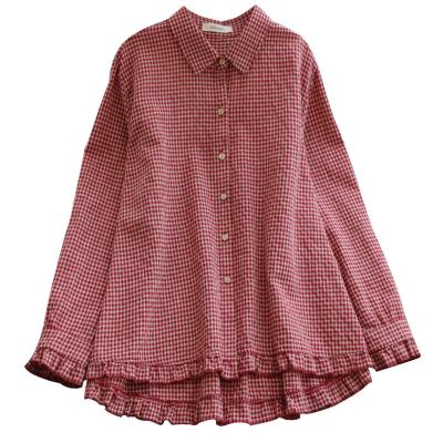 China 2021 Plus Size Breathable Women Clothing Big Size Women Long Sleeve Ruffles Button Up Shirts for sale