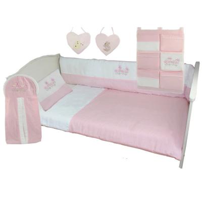 China Modern Breathable Cotton Crib Textile Folded Floral Embroidered Kid's Bedroom Bed Set Baby Bedding Set for sale