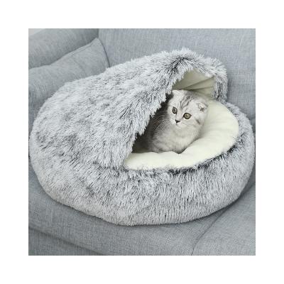 China New Type Custom Made Warm Plush Fur Pet Bed Puppy House Viable Partly Enclosed Soft Nest Viable Nest for sale