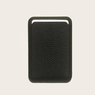 China Factory Grain Pebble Style Full Customized Fashion RFID Black Genuine Leather For magsafe Phone Leather Wallet for sale