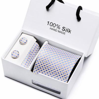 China 100% Checked Design Silk Tie Bow Tie Cufflink Set for sale