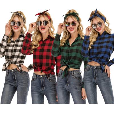 China Anti-pilling women fall T-shirt women's casual long sleeve T-shirt plaid shirts women's blouses ladies clothing for sale